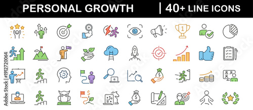 Collection of icons representing personal growth and development in various aspects of life and career