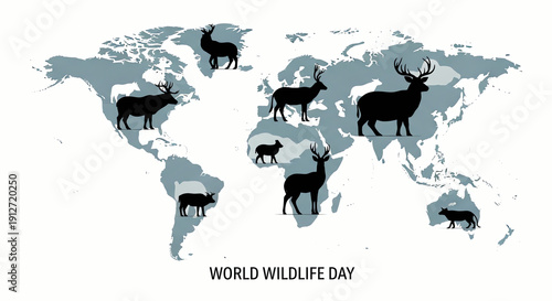 World Wildlife Day Map Silhouette Animals Diversity Global Conservation