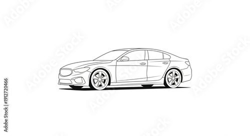 Sketch of a Modern Luxury Sedan Car Side View.