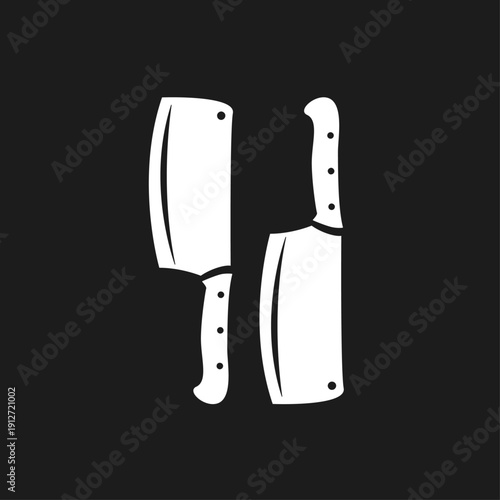 Butcher Cleaver Knives Icon - Vector Illustration of Kitchen and Meat Cutting Tools on Black Background