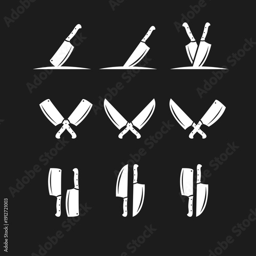 Set of Culinary Kitchen Knives and Cleavers Silhouettes, Icons, and Logos for Chef, Restaurant, or Cooking Designs