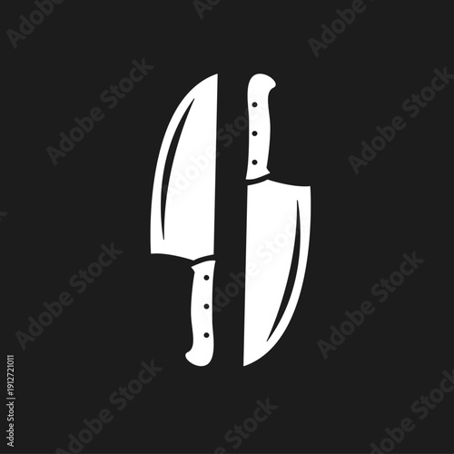 Minimalist Chef Knives Logo Design in White on Black Background