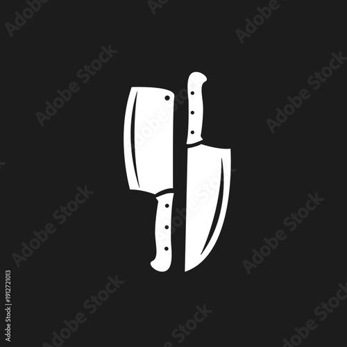 Kitchen Knives Icon Logo Design on Black Background - Chef Cleaver and Cooking Knife Vector Illustration