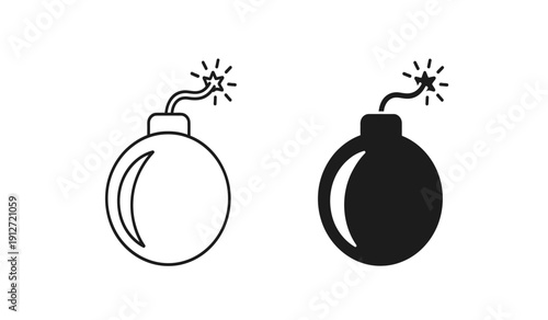 Two bomb icons in black and white with lit fuses and sparks on a pure