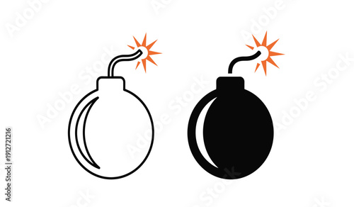 Two bomb icons in black and white with orange sparks