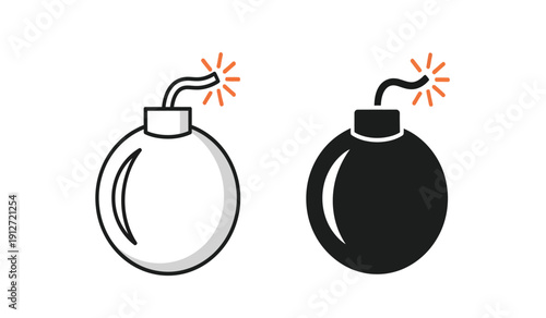 Two cartoonish bombs with lit fuses on, one black and one white