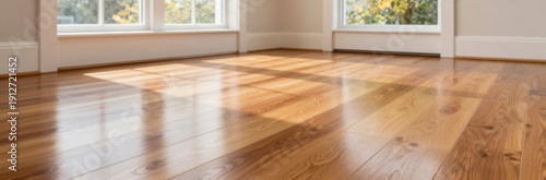 Sunlit Hardwood Floor in Empty Room: Interior Design, Real Estate, and Renovation Potential