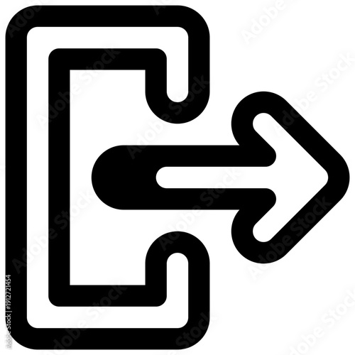 Logout. Outlined stroke vector icon with black-filled details.