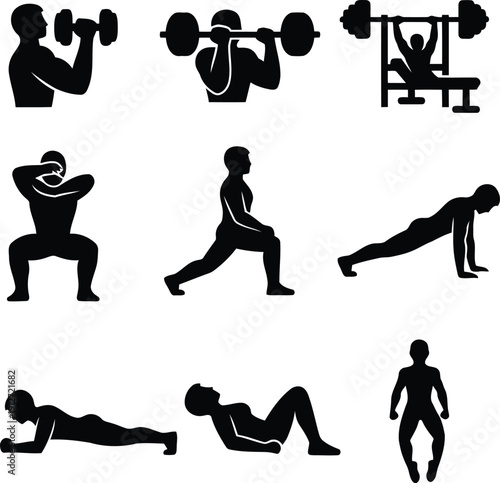 Dynamic Fitness Silhouettes: Strength Training, Exercise, and Workout Illustrations for Health Enthusiasts