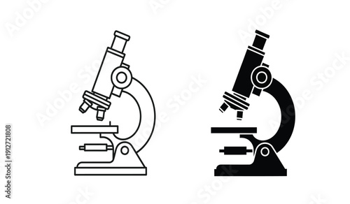 Two black and white microscope illustrations for science and education purposes in a simple design