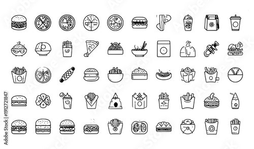 Fast food and restaurant flat vector icon collection