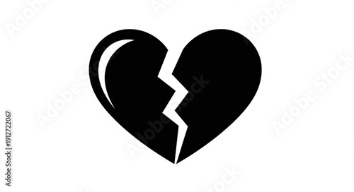 Black broken heart symbol isolated on white background.