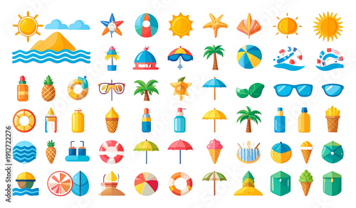 Summer and vacation solid vector icon set