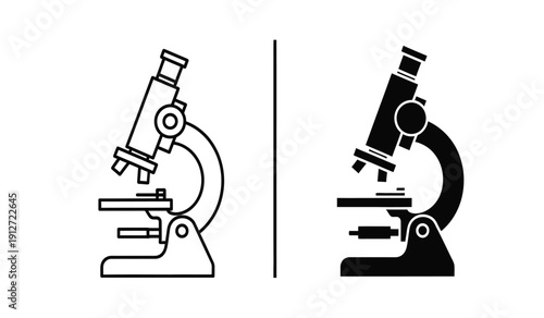 Vector illustration of microscope icons in black and white