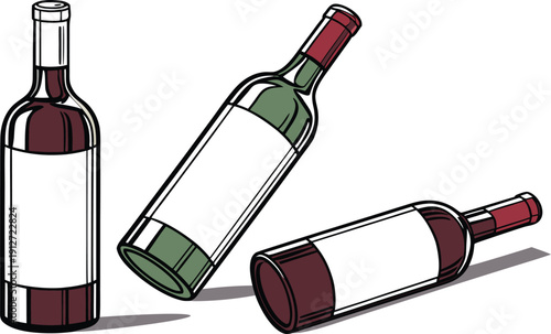 A blank red wine bottle and glass with a full alcoholic beverage label isolated on a white background for a winery celebration