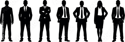 Professional Business People Silhouettes Collection Featuring Diverse Corporate Men and Women in Formal Suits Posing for Executive Career Success Concepts