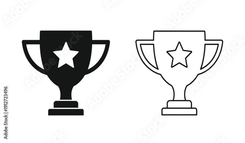 Black and white line icon set of star award trophy cup symbol