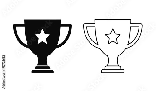 Black and white trophy icons with star symbol in vector format for awards and recognition