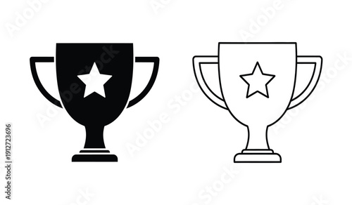 Black and white trophy icons with star symbol in vector format for awards and recognition