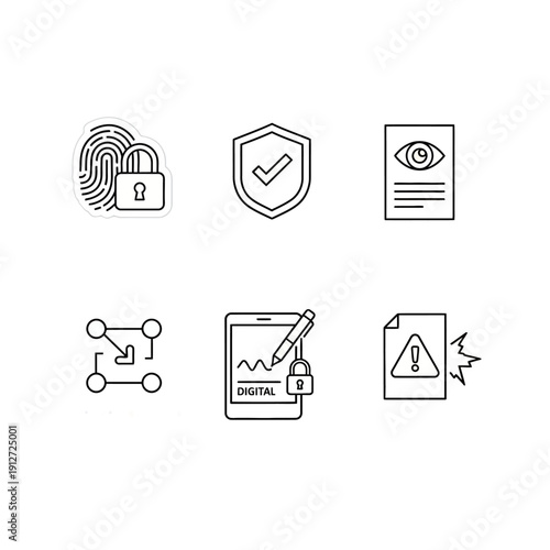 vector icons for digital security and data privacy showcasing cybersecurity data protection and online threat concepts.