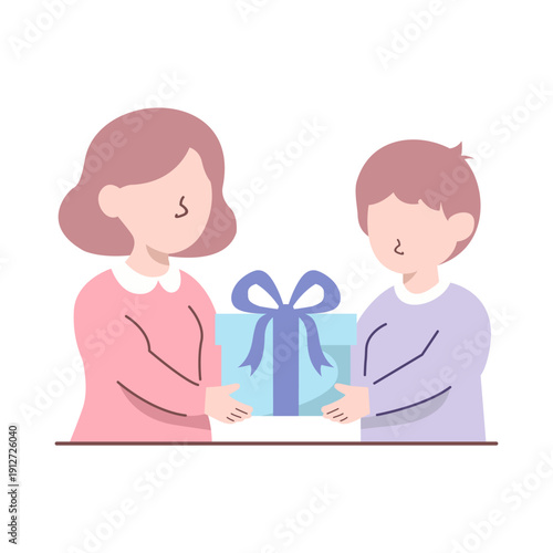 Child Giving Gift to Mother – Mother's Day Flat Illustration