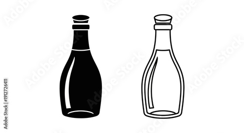 Two glass bottles - clear and dark liquid containers - minimalist design - vector illustration Vector