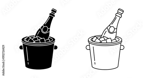 Champagne bottles in ice bucket, cooling drinks, party supplies, celebration decor Vector