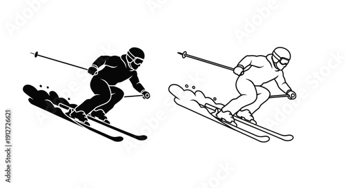 Skiing illustration: dynamic skier designs in action for sports graphics Vector