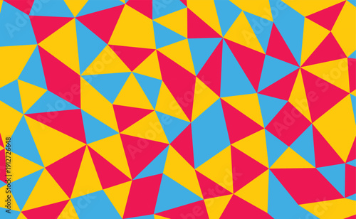 Colorful abstract vector illustration with geometric triangles in blue, yellow, and red hues