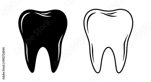 Black and white tooth icon set, dental care, oral hygiene, health, teeth illustration Vector