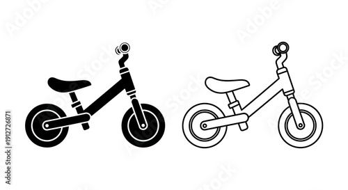 Two kids bikes, black and white, simple line art, vector illustration, kids bikes Vector