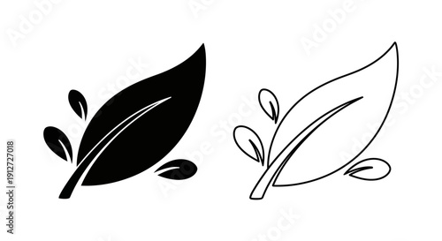 Two leaves illustration: minimalist leaf designs for graphic art and vector artwork Vector