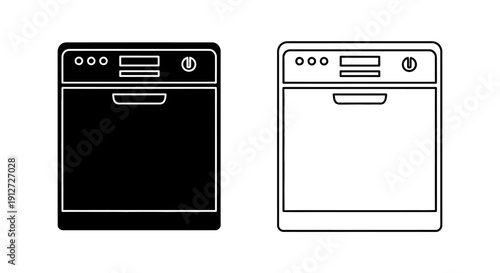 Black and white dishwasher icon set for modern kitchen design and appliances Vector