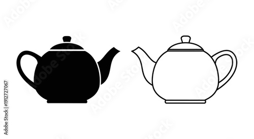 Black and white tea pot vector illustration set, minimalist teapot design Vector