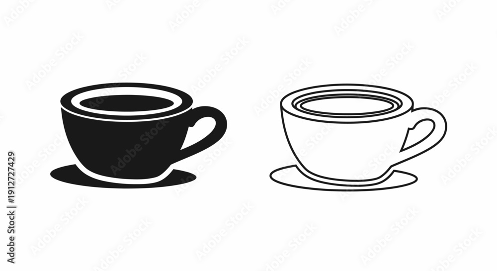 Obraz premium Black and white coffee cup illustrations, minimalist design, vector art, simple style Vector