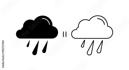 Weather comparison illustration: rain clouds and sunny clouds with raindrops Vector