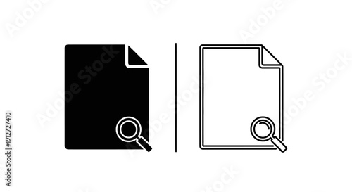 Document search icon, magnifying glass over paper, search document icon, document search Vector