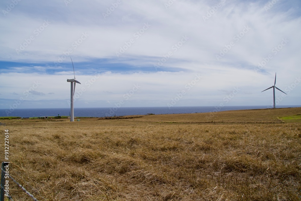 Obraz premium Windmills, ranches, and ocean views on the Big Island of Hawaii