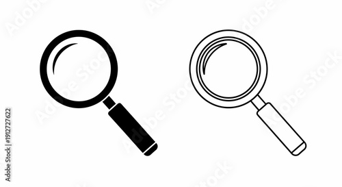 Two magnifying glasses, one black and one white, on a white background Vector