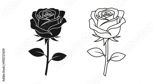 Black and white rose illustration, minimalist floral art, vector design Vector