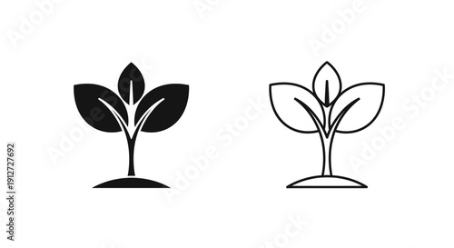 Two plant icons: nature, growth, and environmental symbols for design Vector