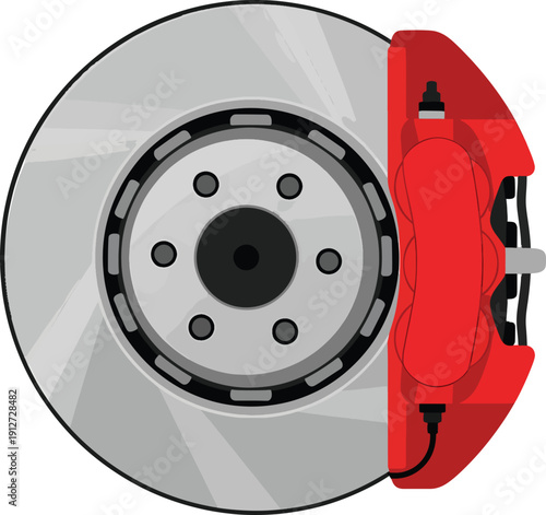 Red Brake Caliper and Silver Wheel Disc Illustration Vector Design