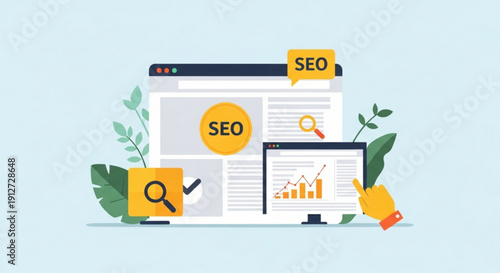 Webpage with seo optimization tools and analytics on screen display