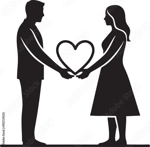 Silhouette couple holding heart symbolizing love and romance woman