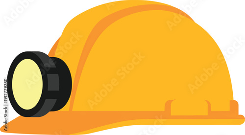 Illustration of Yellow Hard Hat with Light for Mining Safety and Construction Work
