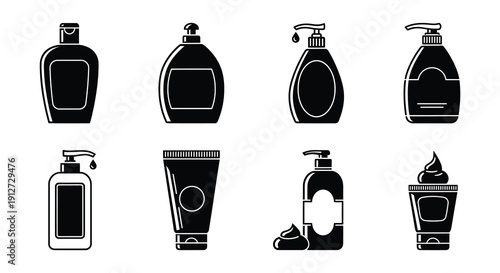 Black and white icons depicting various personal care products