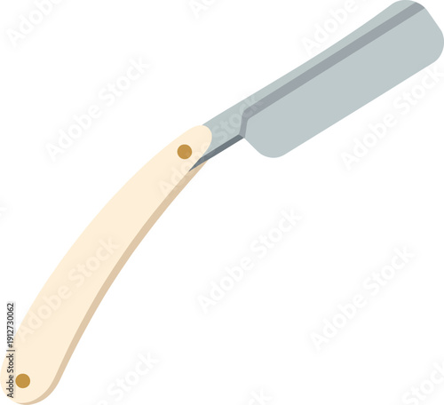 Vintage Style Straight Razor Handle and Blade Illustration Vector Art
