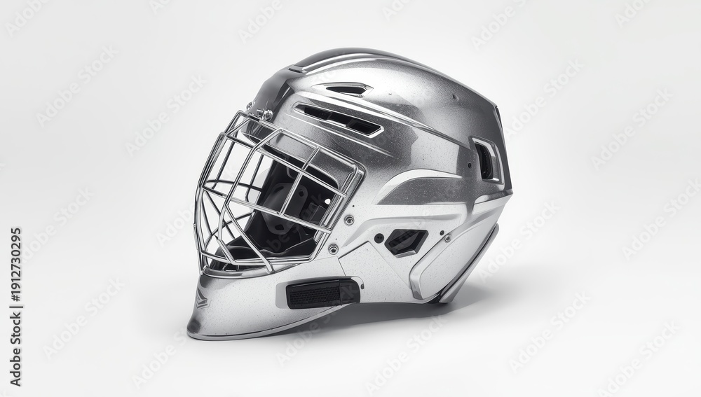 Fototapeta premium isolated silver hockey helmet on white