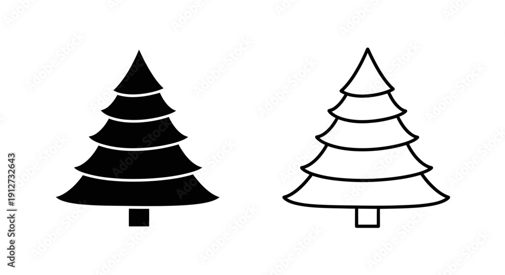 Obraz premium Two christmas trees, minimalist design, festive holiday, vector illustration Vector