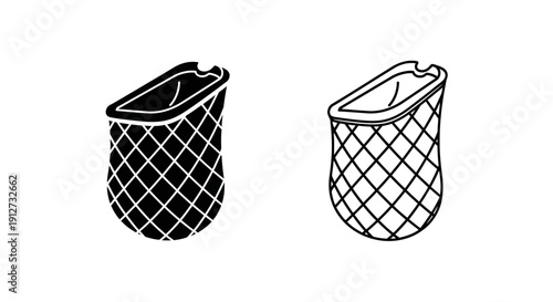 Two black and white trash bins with different patterns on a white background Vector
